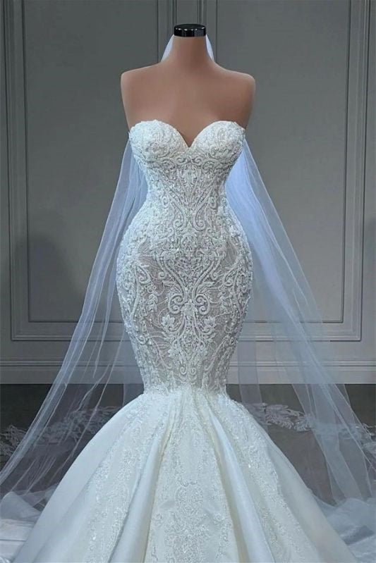 Gorgeous Sleeveless Lace Mermaid Bridal Gown for Weddings-Wedding Dresses-BallBride