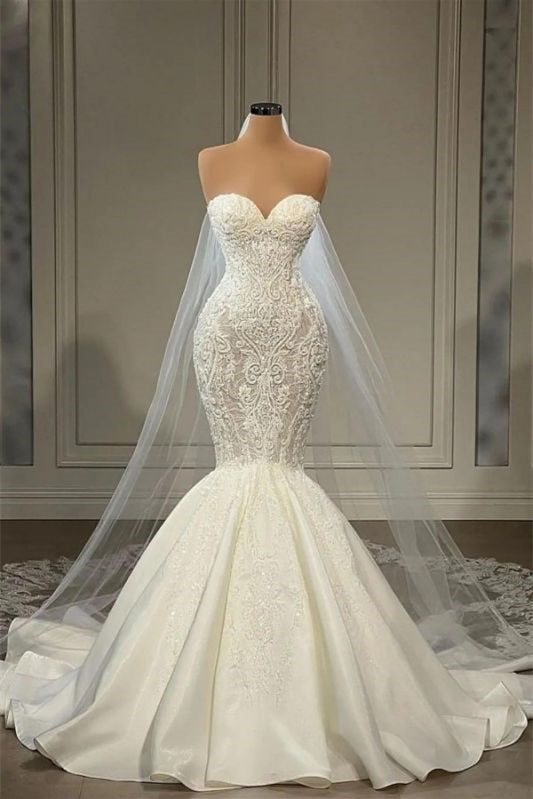 Gorgeous Sleeveless Lace Mermaid Bridal Gown for Weddings-Wedding Dresses-BallBride