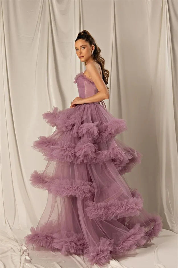 Gorgeous Spaghetti-Straps Wisteria Evening Dress Tulle Layered Lace-up Back-BallBride