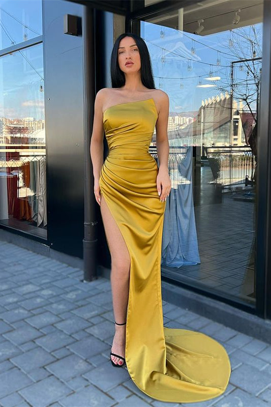 Gorgeous Strapless Mermaid Evening Dress with Long Split-Occasion Dress-BallBride