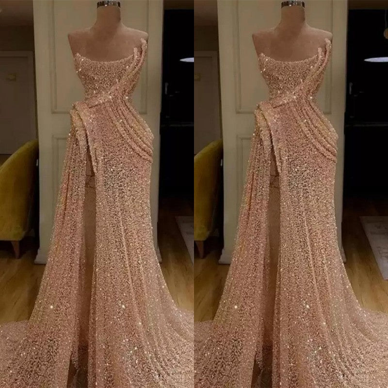 Gorgeous Strapless Sequins Prom Dress with Slit for Long Evening Party-Occasion Dress-BallBride