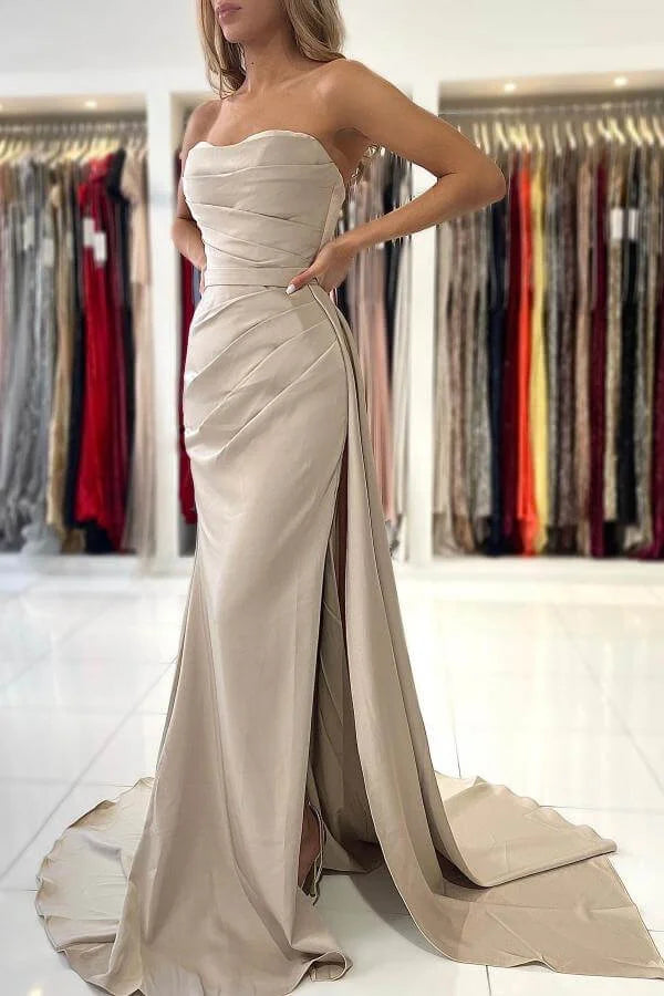 Gorgeous Strapless Sleeveless Mermaid Evening Dress Slit With Ruffles-BallBride