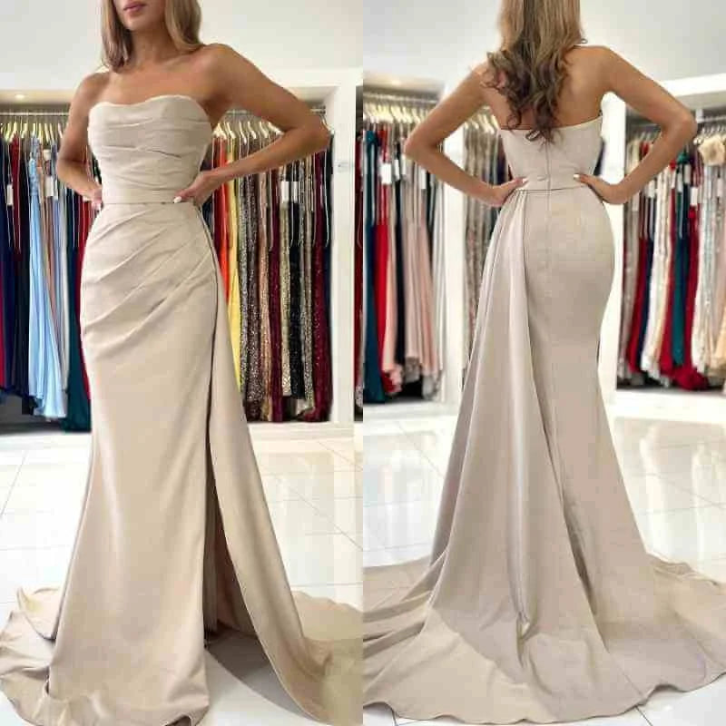 Gorgeous Strapless Sleeveless Mermaid Evening Dress Slit With Ruffles-BallBride