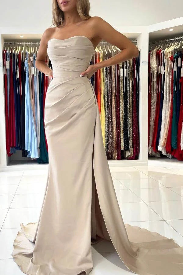 Gorgeous Strapless Sleeveless Mermaid Evening Dress Slit With Ruffles-BallBride