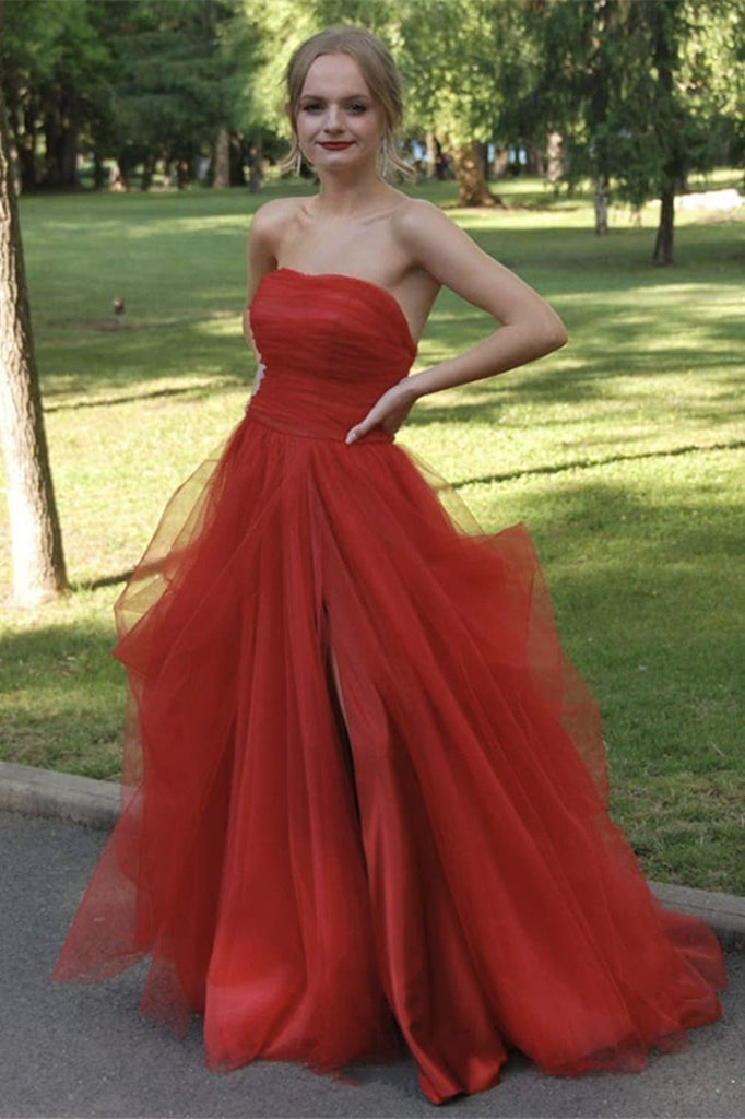 Gorgeous Strapless Split Tulle Long Prom Dress-Occasion Dress-BallBride