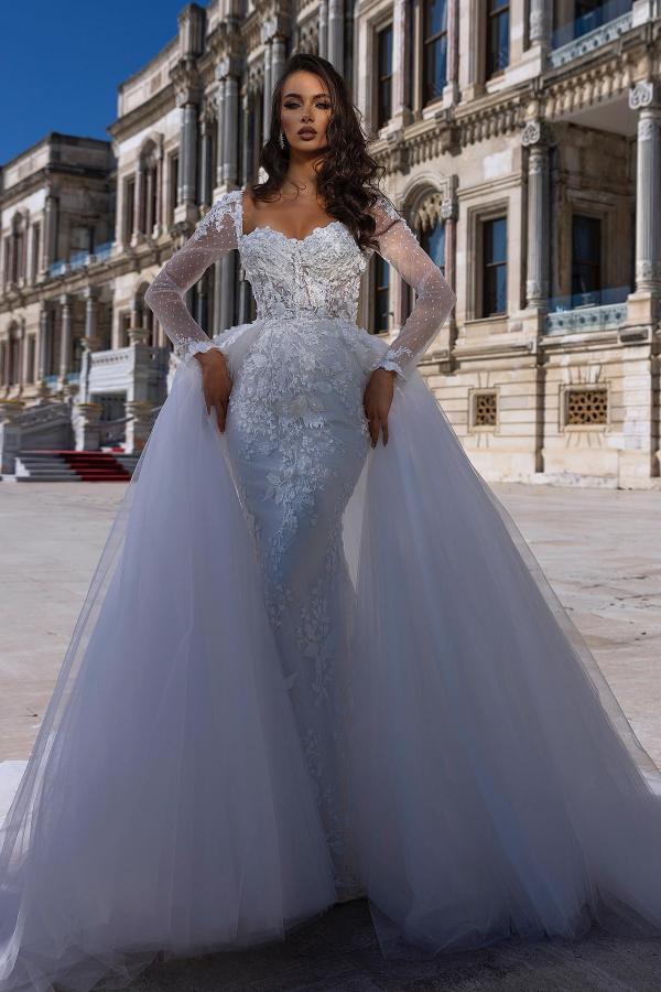 Gorgeous Sweetheart Lace Mermaid Wedding Dress with Detachable Train-Wedding Dresses-BallBride