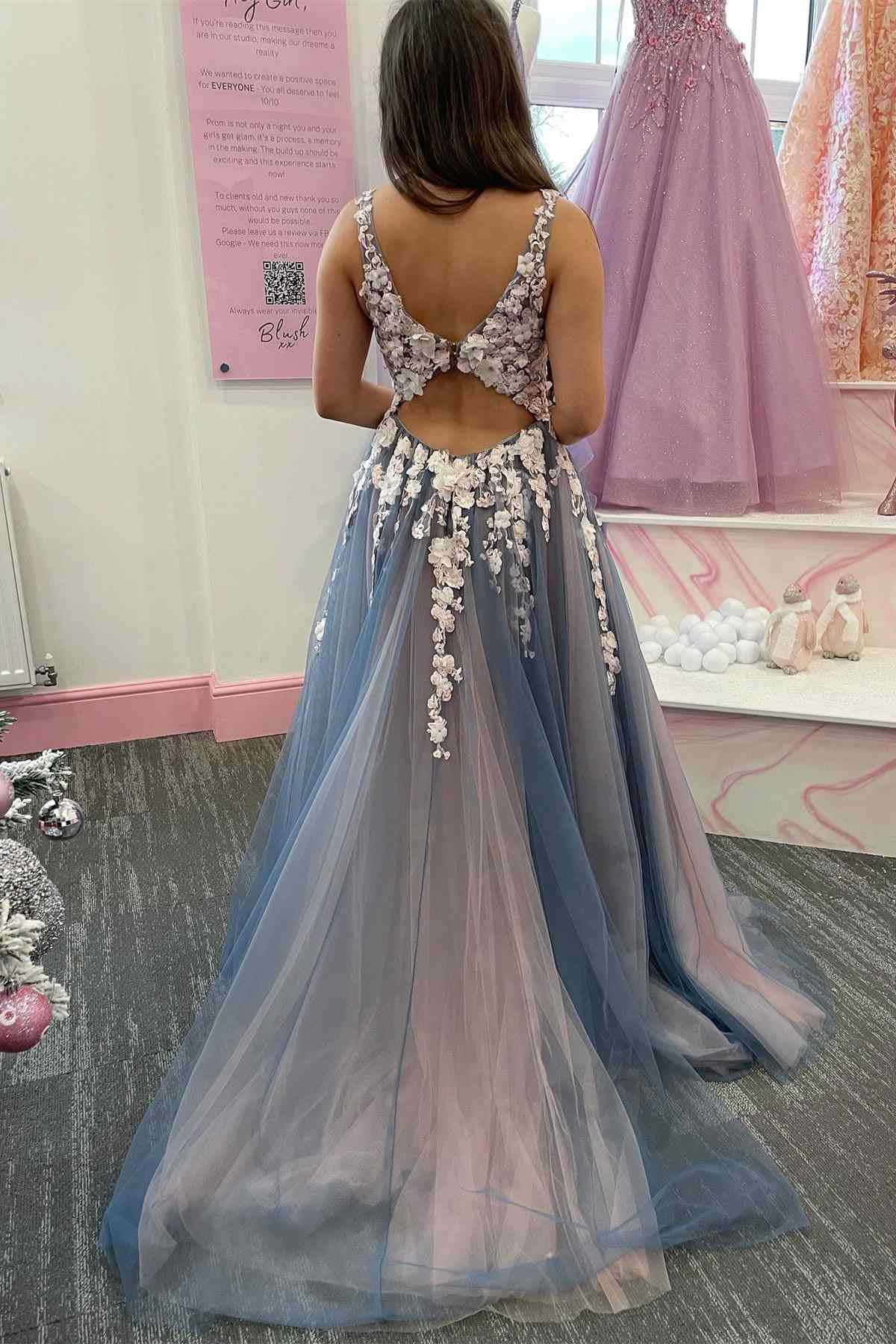 Gorgeous V-Neck Sleeveless A-line Prom Dress With Split & Appliques-Occasion Dress-BallBride