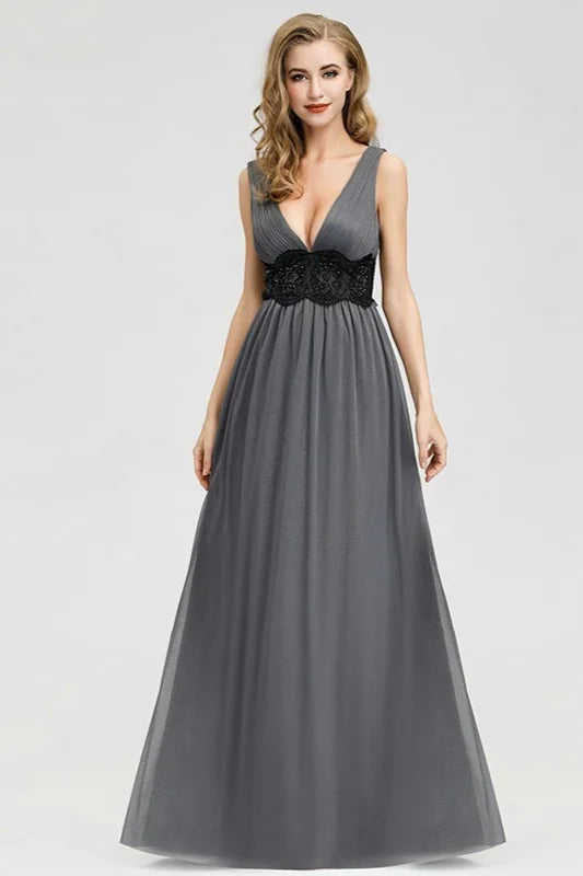 Gorgeous V-Neck Sleeveless Long Lace Evening Prom Dress Online-Occasion Dress-BallBride