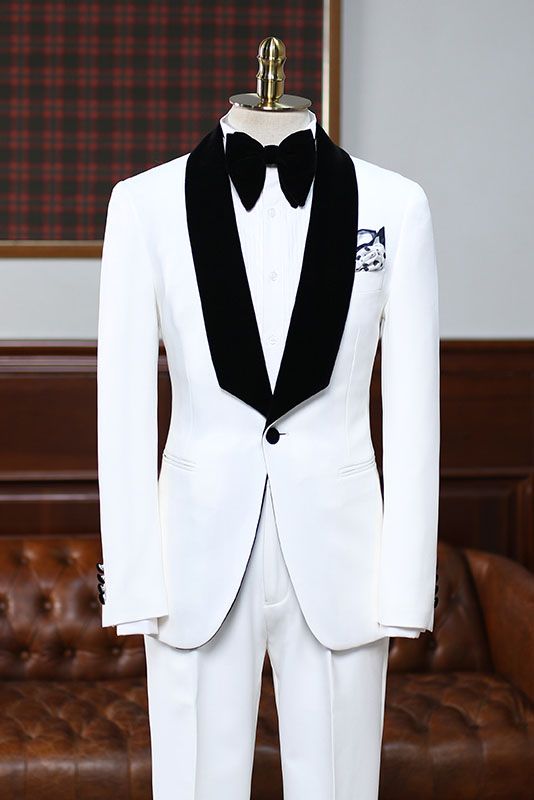 Gorgeous White Easy Fit Bespoke Wedding Suit for Bridegrooms by Aries-Wedding Suits-BallBride
