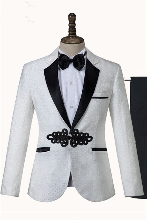 Gorgeous White Knitted Button Tuxedo With Shawl Lapel for Weddings-Wedding Suits-BallBride