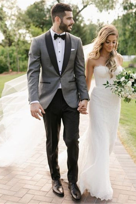 Gray Lapel Shawl Wedding Suit for Men-Wedding Suits-BallBride