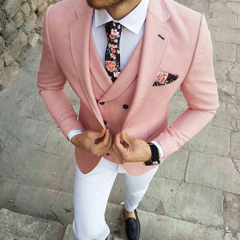 Handsome 3 Piece Best Prom Suit for Man - Pink Notched Lapel-Prom Suits-BallBride