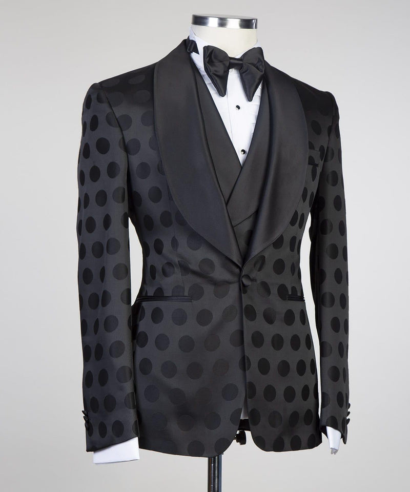 Handsome 3-Piece Formal Suit with Shawl Lapel & Black Pattern for Prom-Prom Suits-BallBride