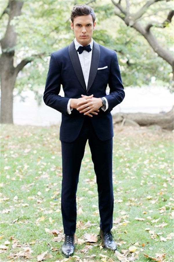 Handsome Blue Bespoke Wedding Tuxedo Two Pieces Lapel Shawl Slim Fit-Wedding Suits-BallBride