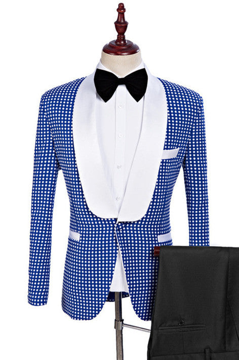 Handsome Blue One Button Shawl Lapel Wedding Suit for Men-Wedding Suits-BallBride