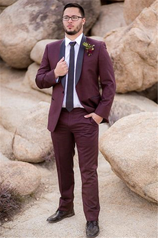 Handsome Burgundy Groom Suit | Slim Fit Wedding Suits for Best Men Tuxedos-Wedding Suits-BallBride