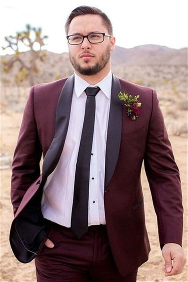 Handsome Burgundy Groom Suit | Slim Fit Wedding Suits for Best Men Tuxedos-Wedding Suits-BallBride