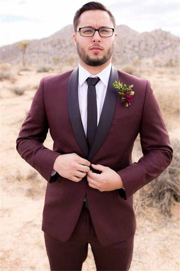 Handsome Burgundy Groom Suit | Slim Fit Wedding Suits for Best Men Tuxedos-Wedding Suits-BallBride