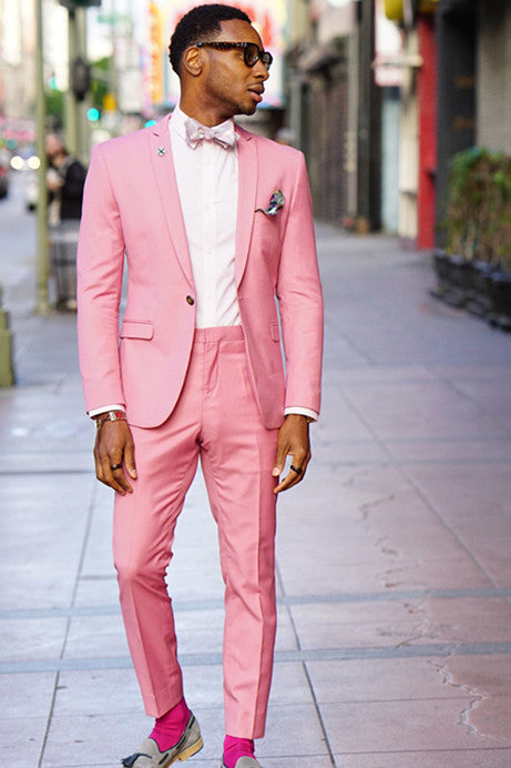 Handsome One-Button Pink Wedding Suit for Groom-Prom Suits-BallBride