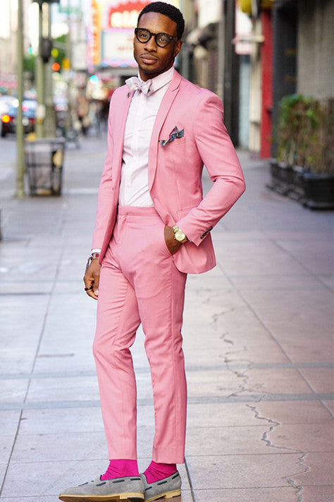 Handsome One-Button Pink Wedding Suit for Groom-Prom Suits-BallBride