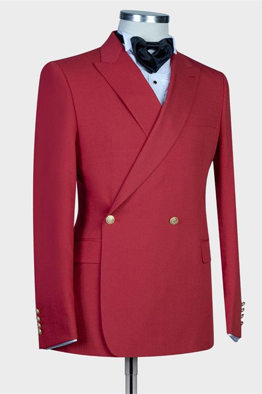 Handsome Red Peaked Lapel Summer Wedding Suit for Groom-Prom Suits-BallBride