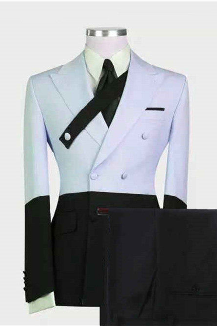 Handsome Sky Blue Slim Fit Wedding Suit for Groom with Peaked Lapel-Prom Suits-BallBride
