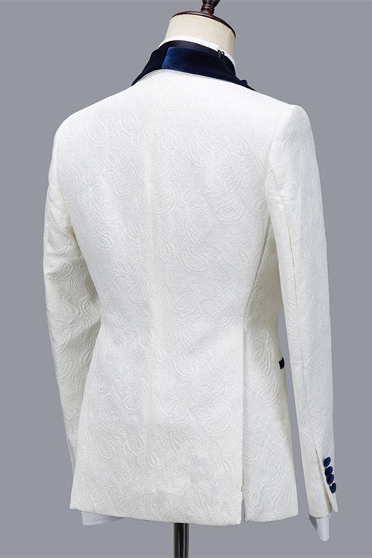 Handsome White Jacquard Shawl Lapel Men's Suit for Wedding Prom - Quincy-Wedding Suits-BallBride