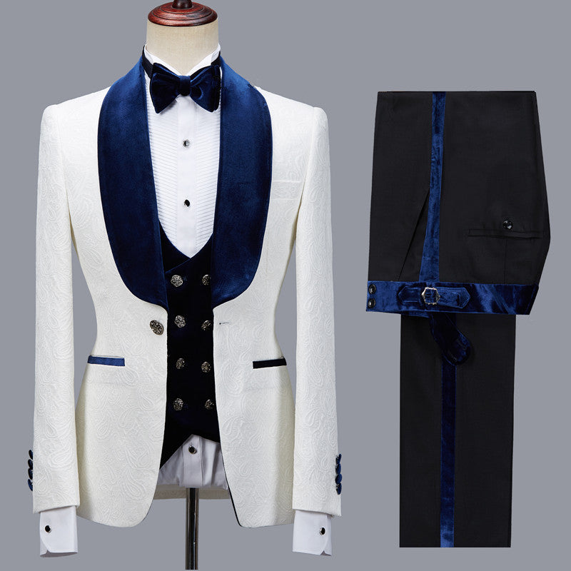 Handsome White Jacquard Shawl Lapel Men's Suit for Wedding Prom - Quincy-Wedding Suits-BallBride