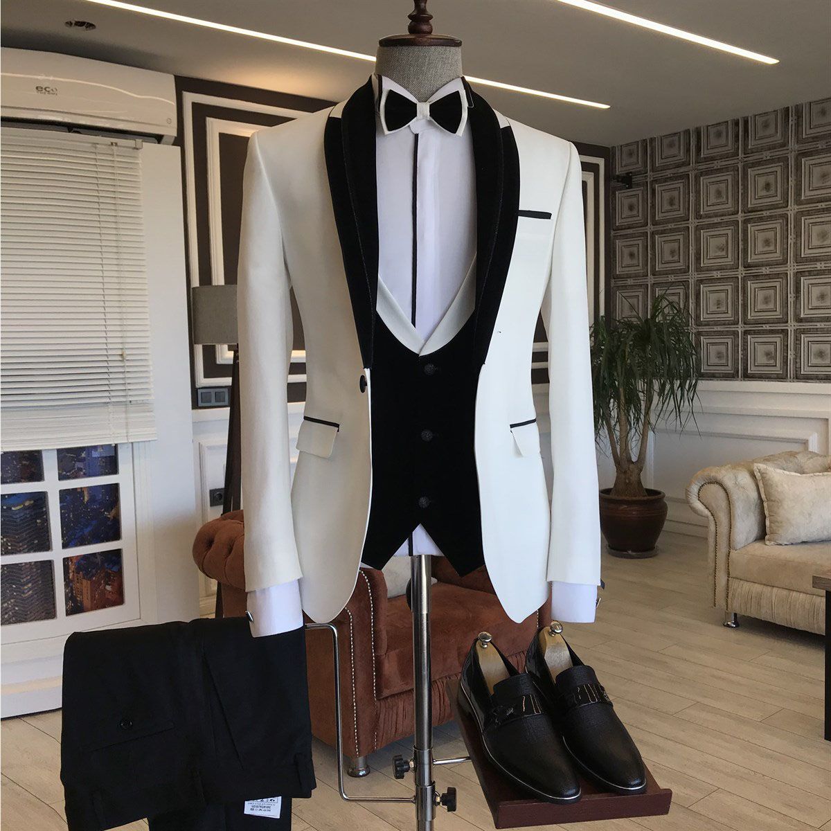 Hardy Black & White Shawl Lapel Slim Fit Wedding Tuxedos-Wedding Suits-BallBride