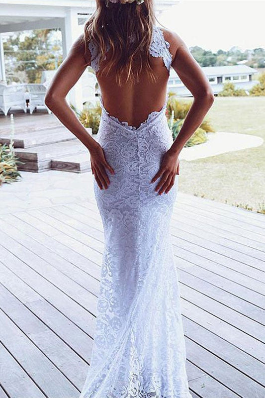 High Neck Lace Summer Beach Wedding Dress for Hot Days-Wedding Dresses-BallBride