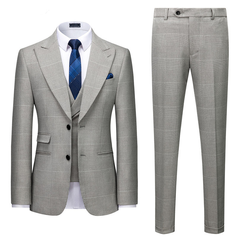 High Quality Gray Peaked Lapel Plaid Tuxedo Suit for Prom-Prom Suits-BallBride