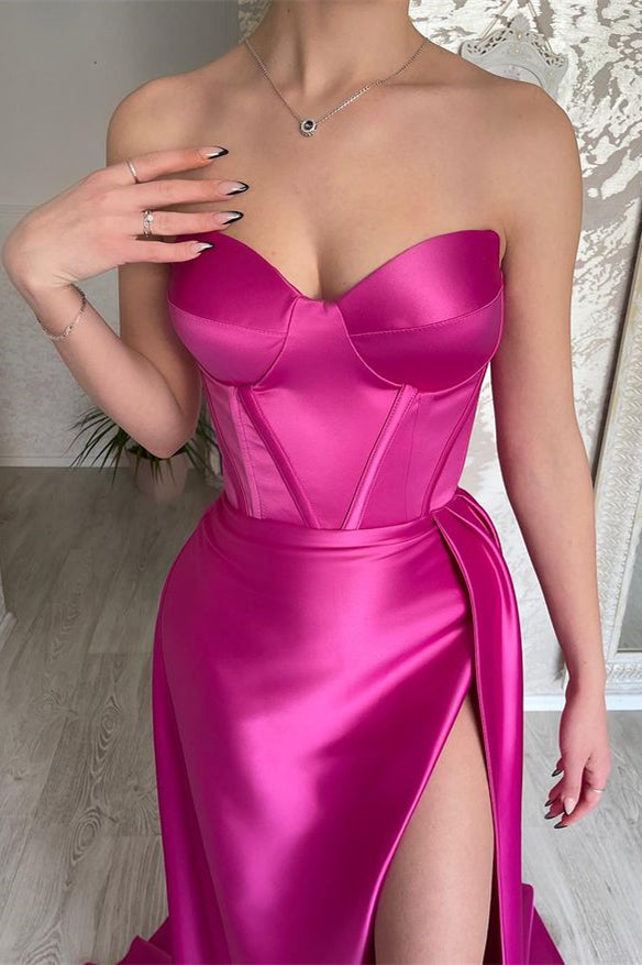 Hot Pink Sweetheart Split Prom Dress with Elegant Sleeveless Style-BallBride