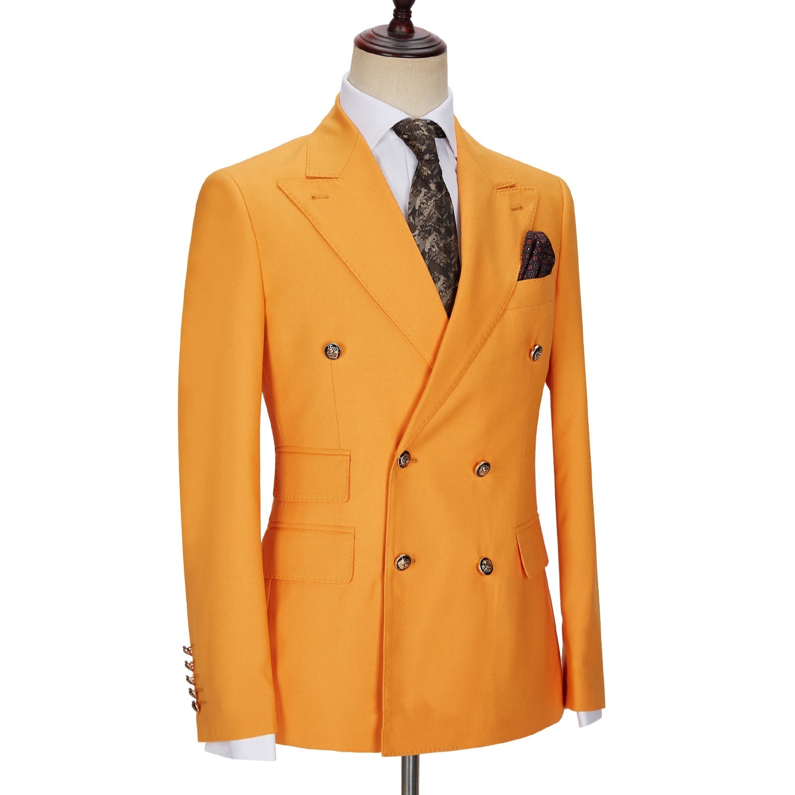 Hot Sale Orange Men Suits by Benjamin - Double Breasted Peaked Lapel-Wedding Suits-BallBride