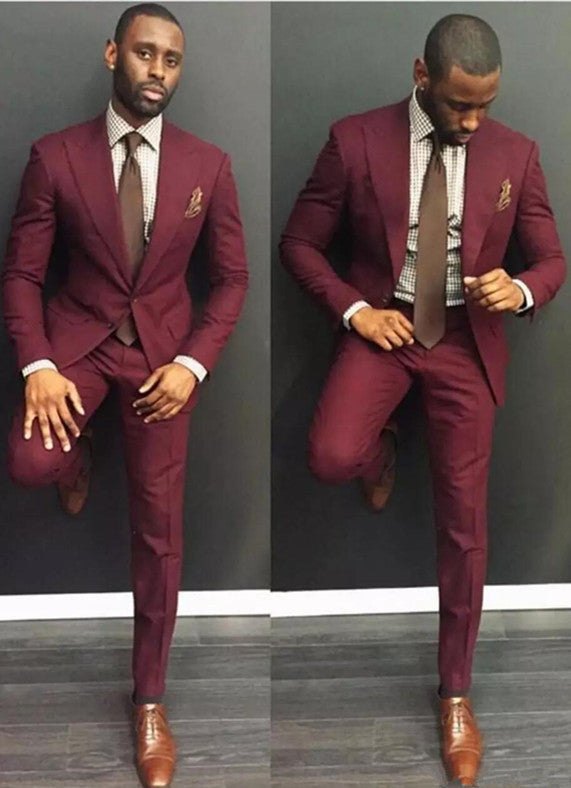 Hot Selling Burgundy Party Chic Prom Suit With Peaked Lapel-Prom Suits-BallBride