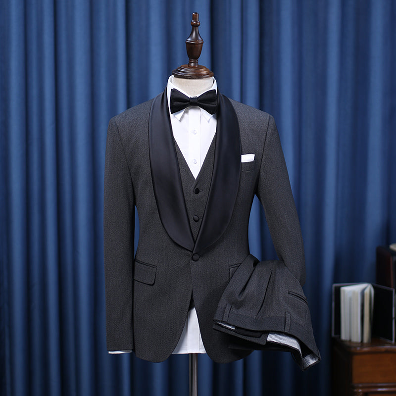 Ingemar - Elegant All Black 3 Pieces Bespoke Wedding Suit for Grooms-Wedding Suits-BallBride