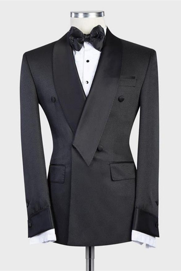 Isaias Black Double Breasted Shawl Lapel Men Suit for Weddings-Wedding Suits-BallBride
