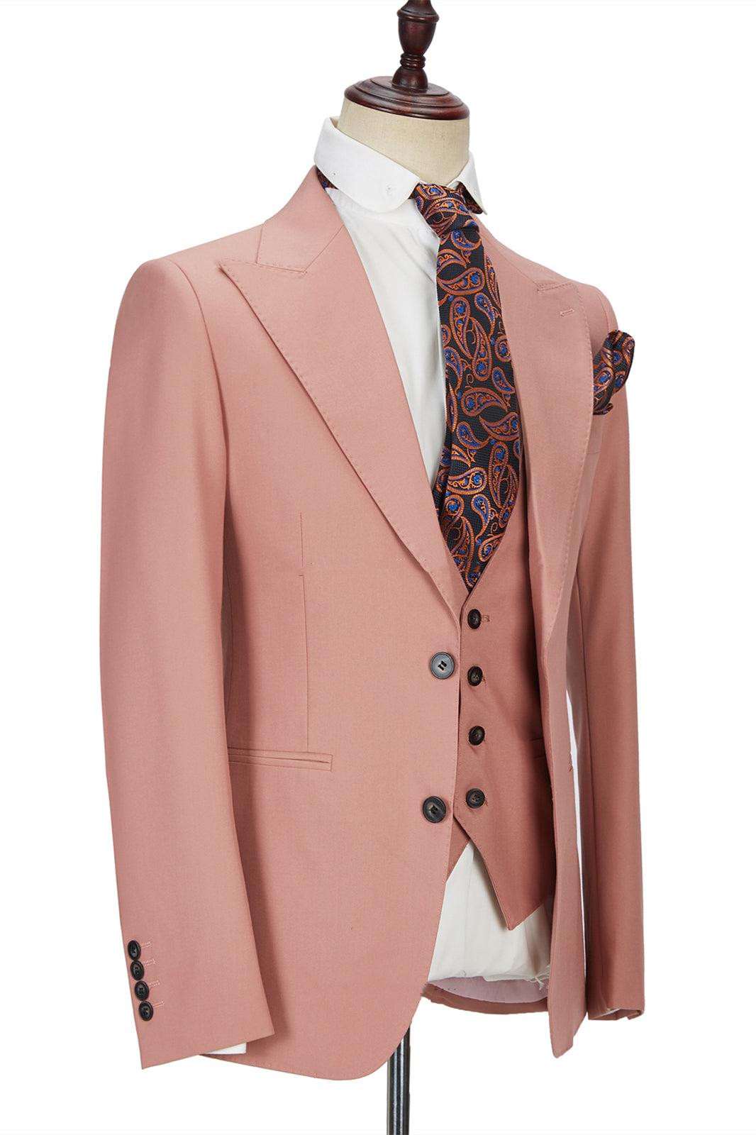 Ivan Three Pieces Coral Pink Two Buttons Peak Lapel Men's Suit-Wedding Suits-BallBride