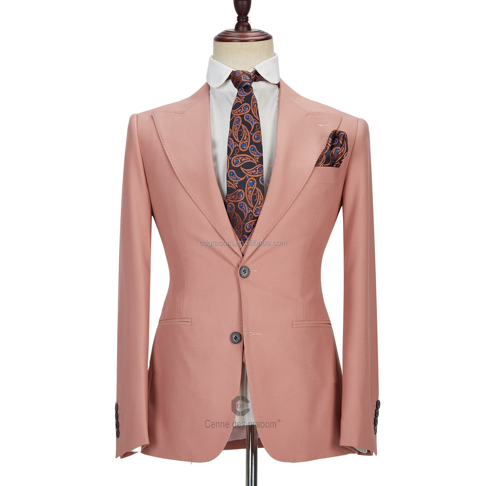 Ivan Three Pieces Coral Pink Two Buttons Peak Lapel Men's Suit-Wedding Suits-BallBride