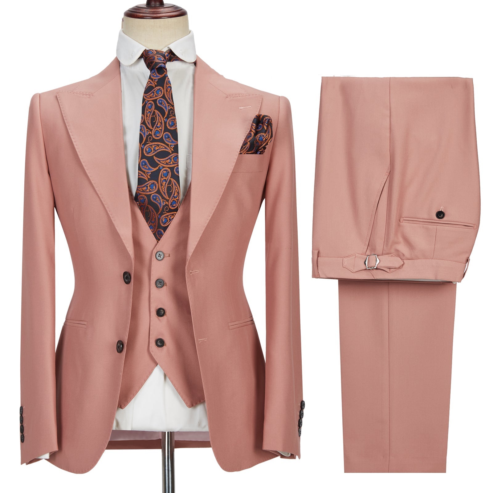 Ivan Three Pieces Coral Pink Two Buttons Peak Lapel Men's Suit-Wedding Suits-BallBride