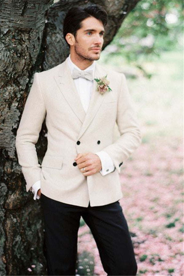 Ivory 2-Piece Tailcoat Set for Groomsmen & Best Man - Perfect for Your Wedding Day-Wedding Suits-BallBride