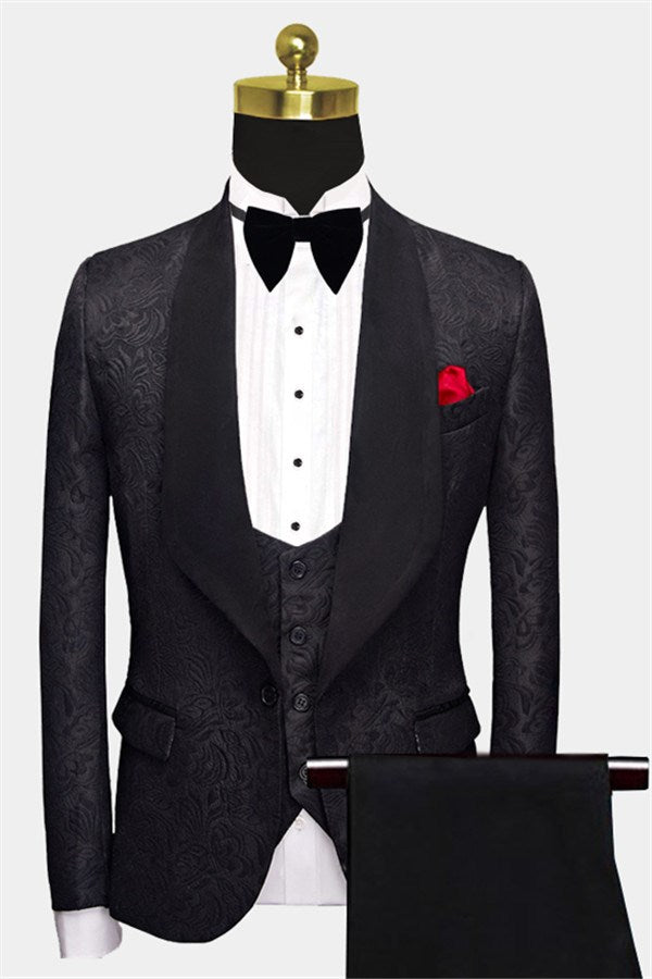 Jacquard Wedding Suits - Business Black Men's Three Pieces Formal Suits-Wedding Suits-BallBride