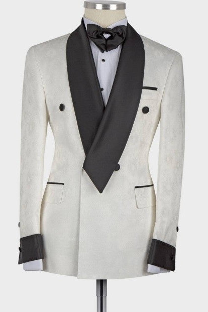 Jaxson White Shawl Lapel Double Breasted Fashion Style Easy Fit Wedding Groom Suit Online-Wedding Suits-BallBride