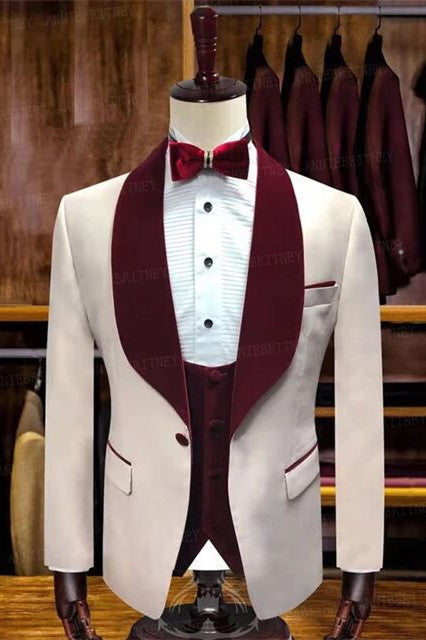 Johnny Fashion Nude Pink Slim Fit Shawl Lapel Wedding Suit Online-Wedding Suits-BallBride