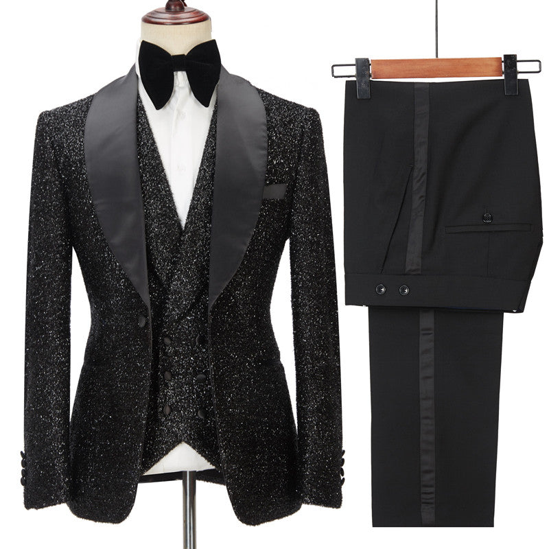 Kane Sparkly Black 3PC Wedding Suit for Men-Wedding Suits-BallBride