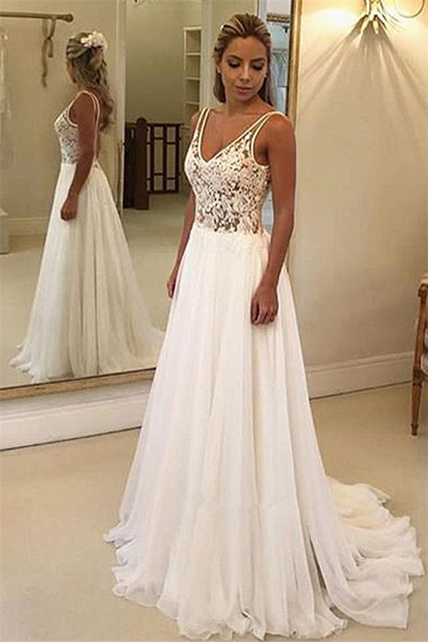 Lace Beach Wedding Dress - Sleeveless & Long-Wedding Dresses-BallBride