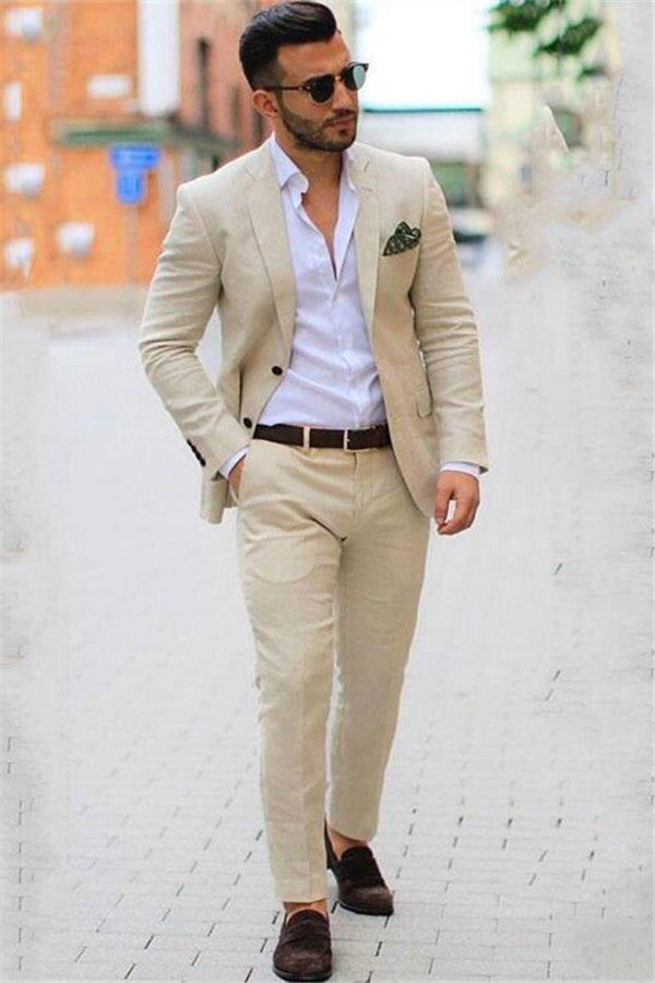 Latest Ivory Linen Blazer Mens Suits Slim Fit with Notched Lapel for Casual Summer Wear-Wedding Suits-BallBride