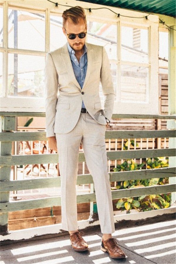 Latest Slim Men Suits for Wedding - Ivory Linen 2 Piece Peaked Lapel-Wedding Suits-BallBride