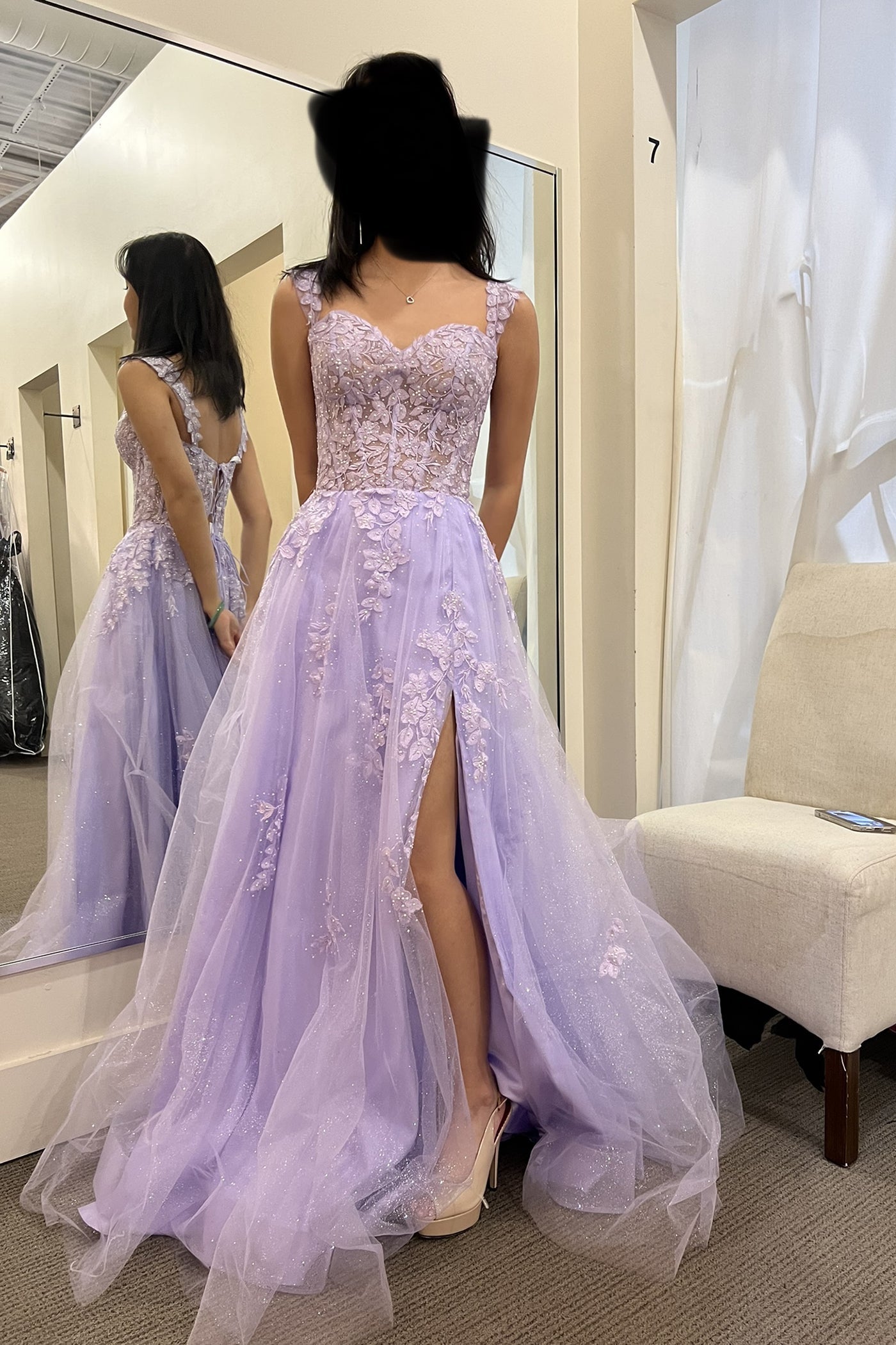 Lavender Lace Applique Sweetheart Front Split Evening Dress-BallBride