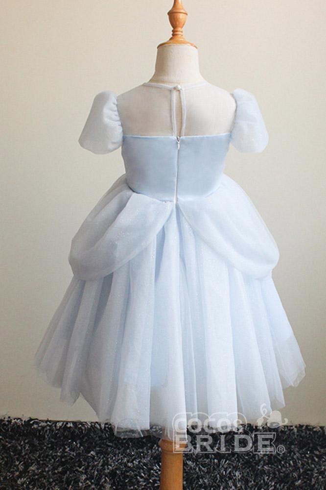 Light Blue Short Sleeves Ball Gown Dress with Scoop Neck-flower girl dresses-BallBride