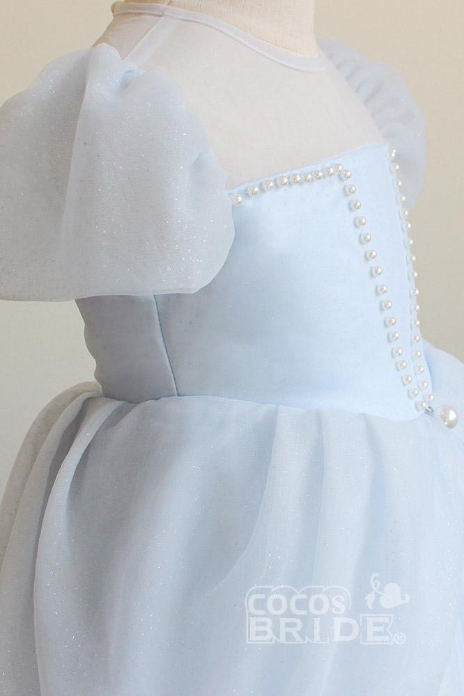 Light Blue Short Sleeves Ball Gown Dress with Scoop Neck-flower girl dresses-BallBride